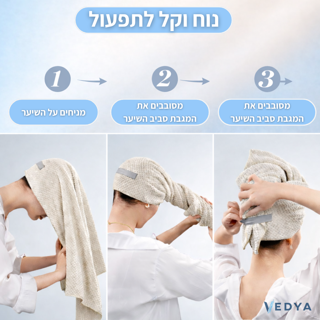 מגבת שיער מיקרופייבר בעלת ספיגה גבוהה