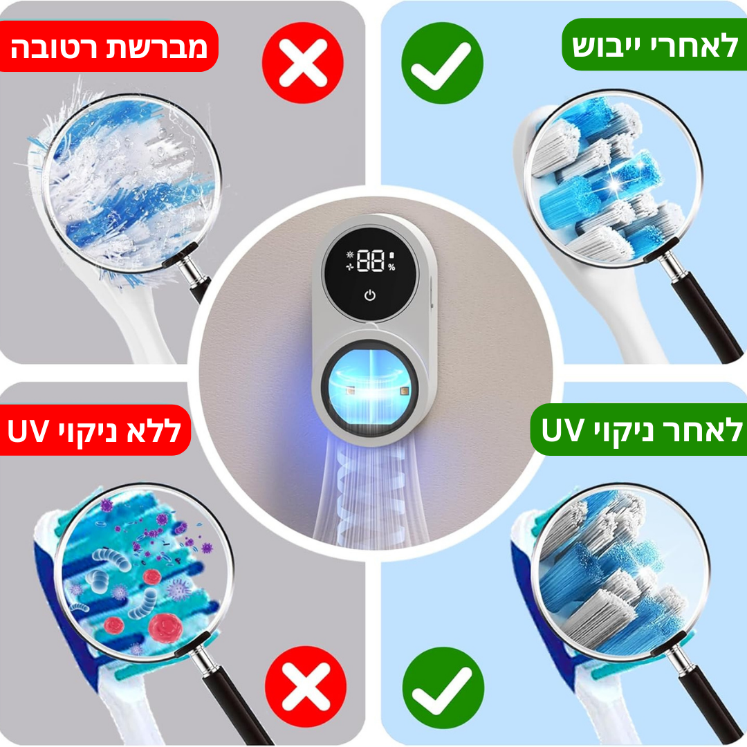 מתלה ומגן חכם למברשת שיניים