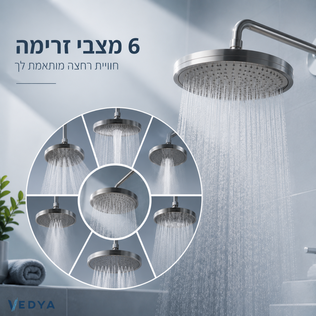 ראש מקלחת גשם עגול 6 מצבים