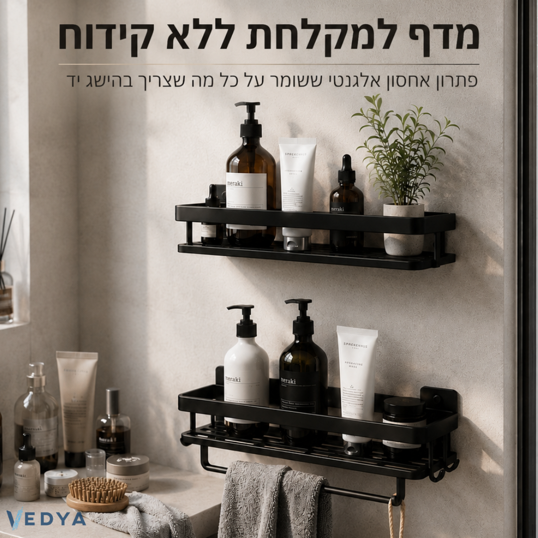 מדף מקלחת בהדבקה ללא קידוח