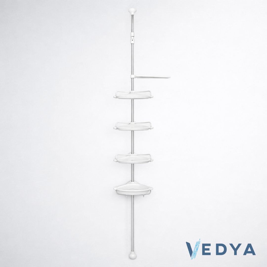 עמוד מדפים טלסקופי פינתי למקלחת 4 קומות - דגם אושר