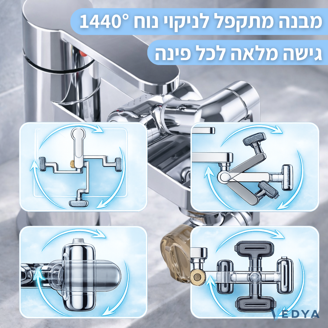 מתאם ברז מסתובב 1440° עם 4 מצבים + 2 פילטרים