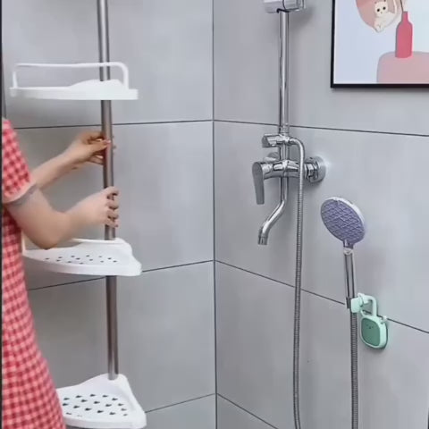 עמוד מדפים טלסקופי פינתי למקלחת 4 קומות - דגם אושר